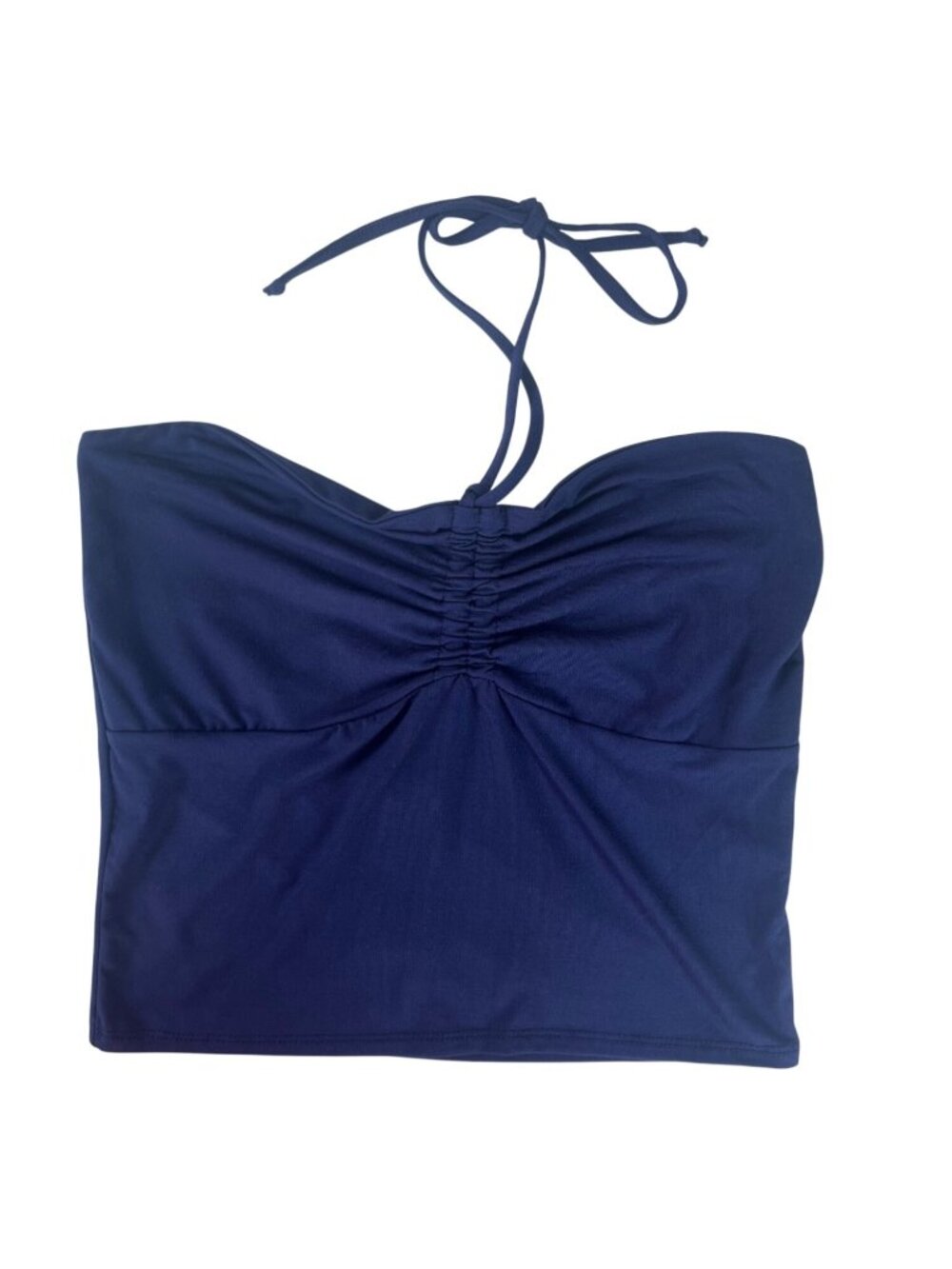 Threaded Rose Halter Ruched Tank Top Large Blue New Summer